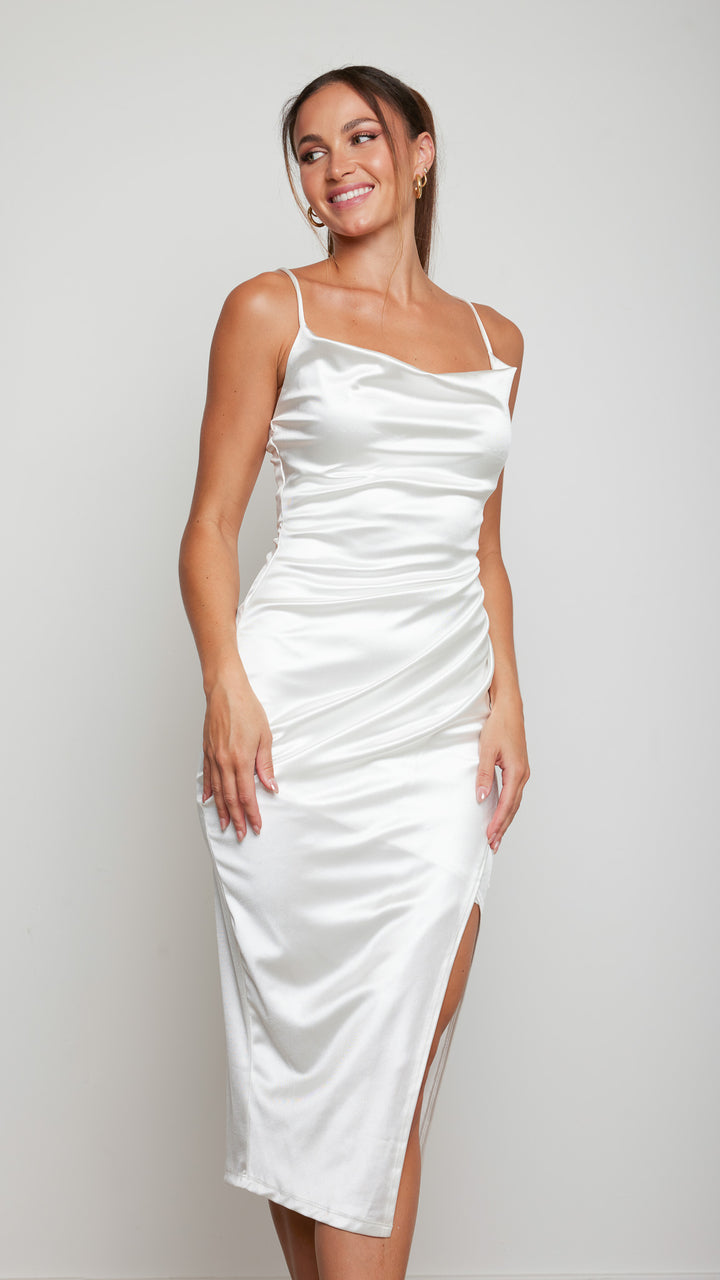 Emi Maxi Satin Dress in White