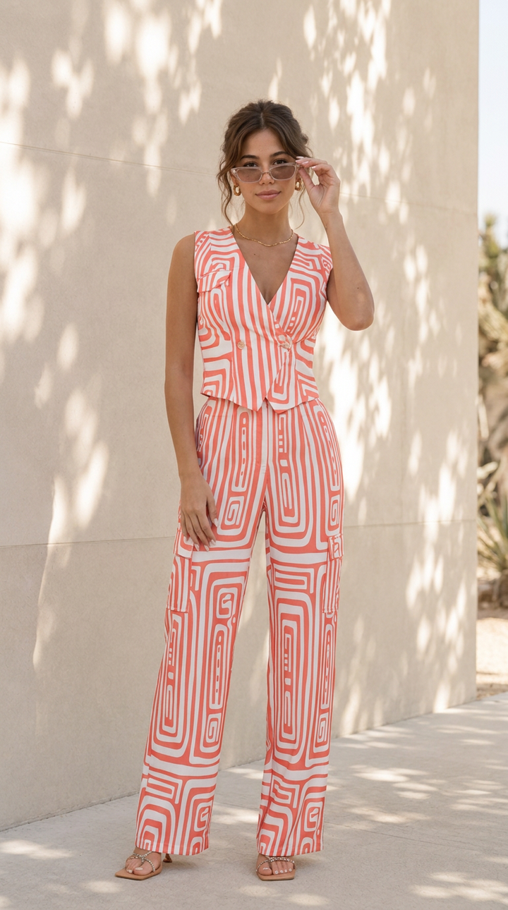 front view image 3 of Solene Printed Pants Set
