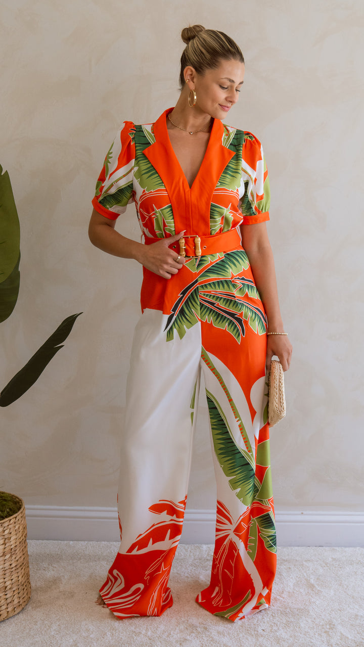 Tropical Satin Collared Jumpsuit - Steps New York