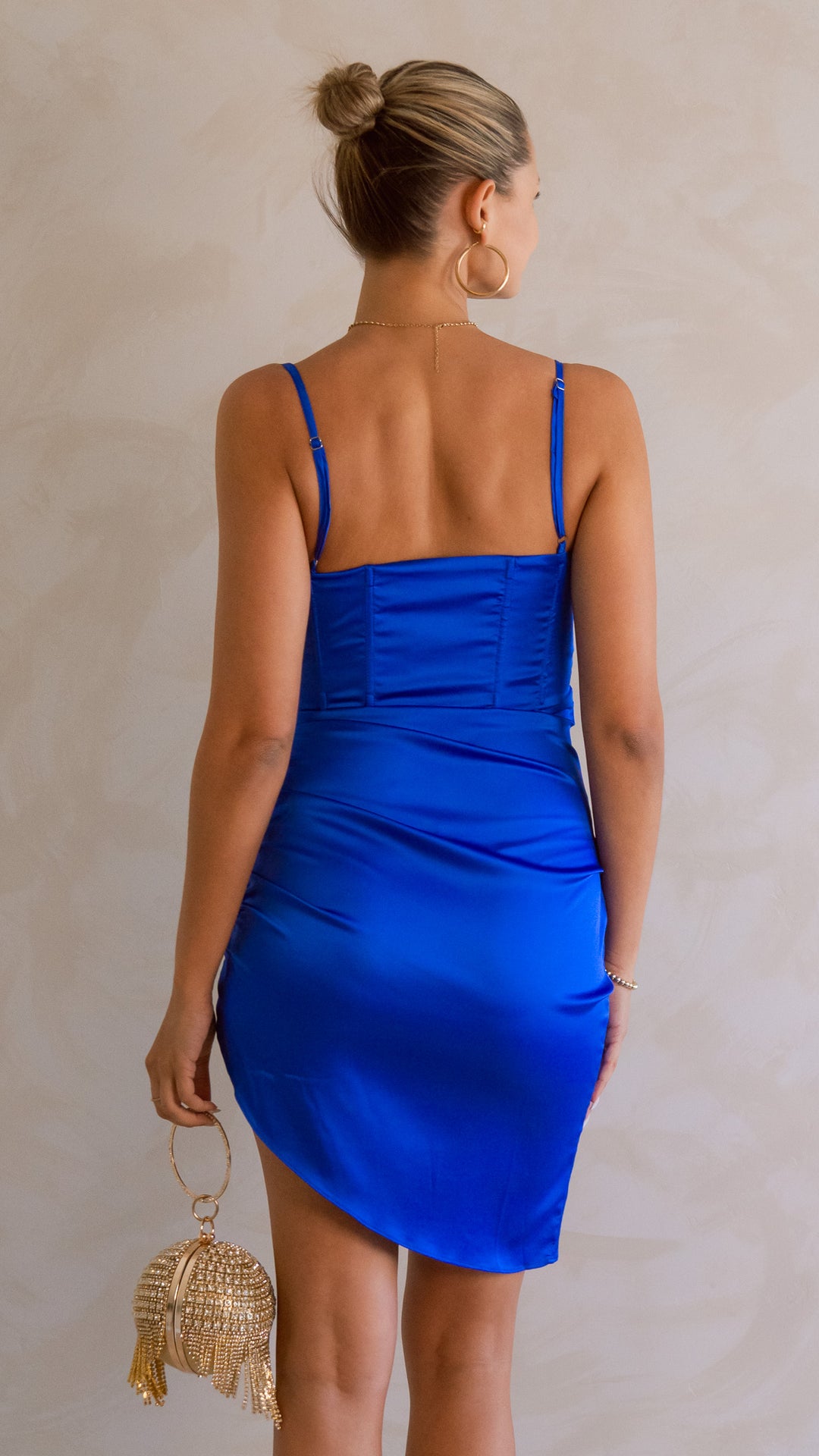 Beth Mini Satin Corset Wrap Dress in Royal Blue - Steps New York