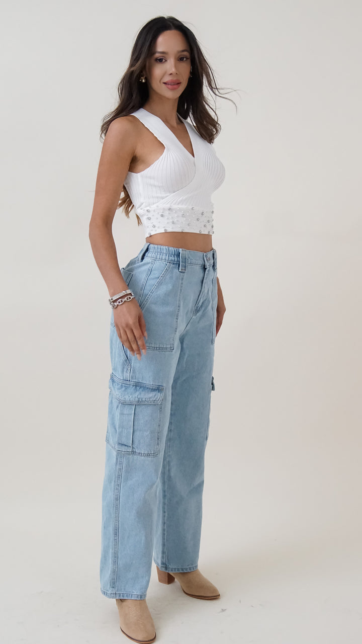 Ruth Rib Knit Crop Top in White