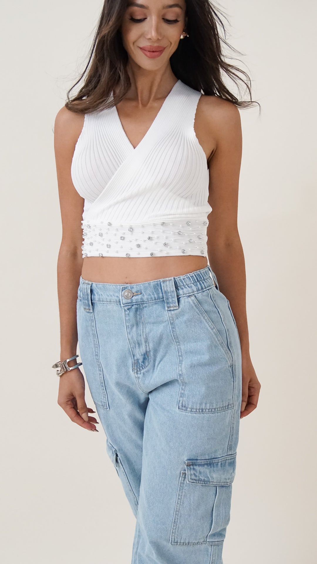 Ruth Rib Knit Crop Top in White