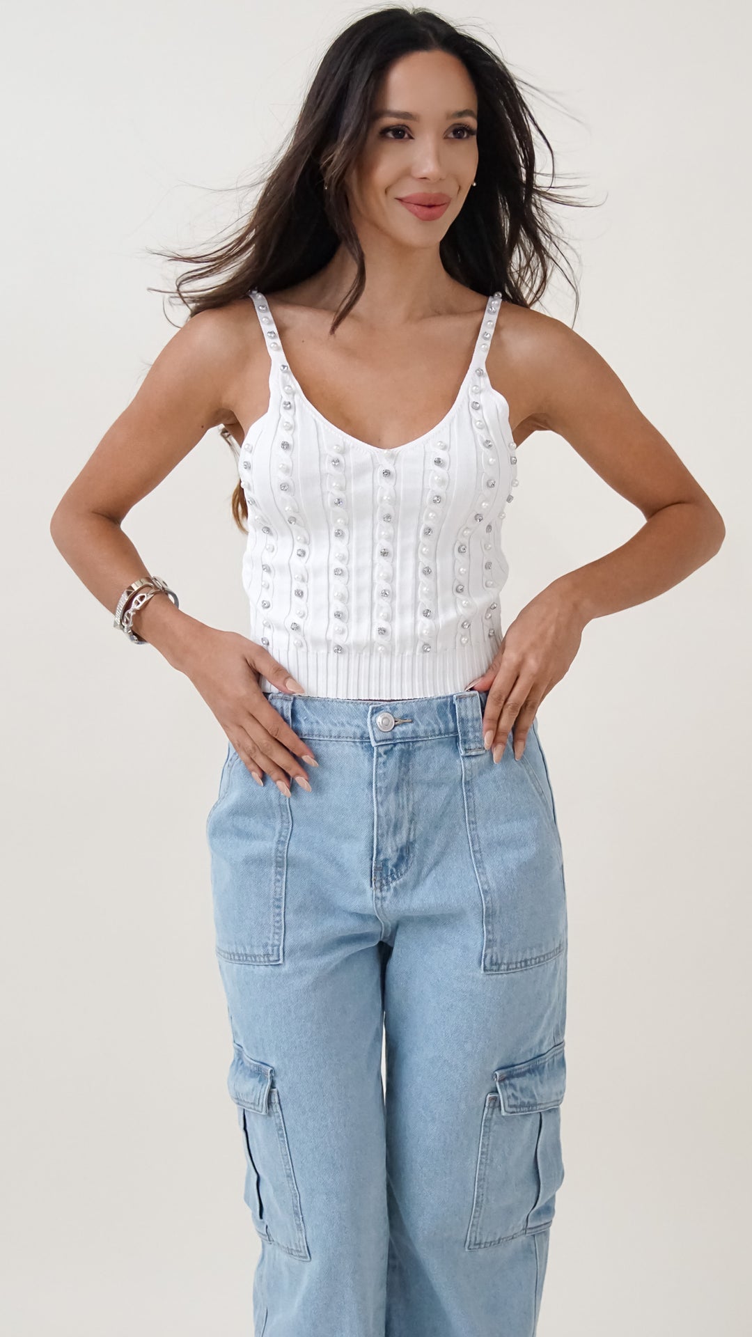 Amarese Pearl Crop Top in White