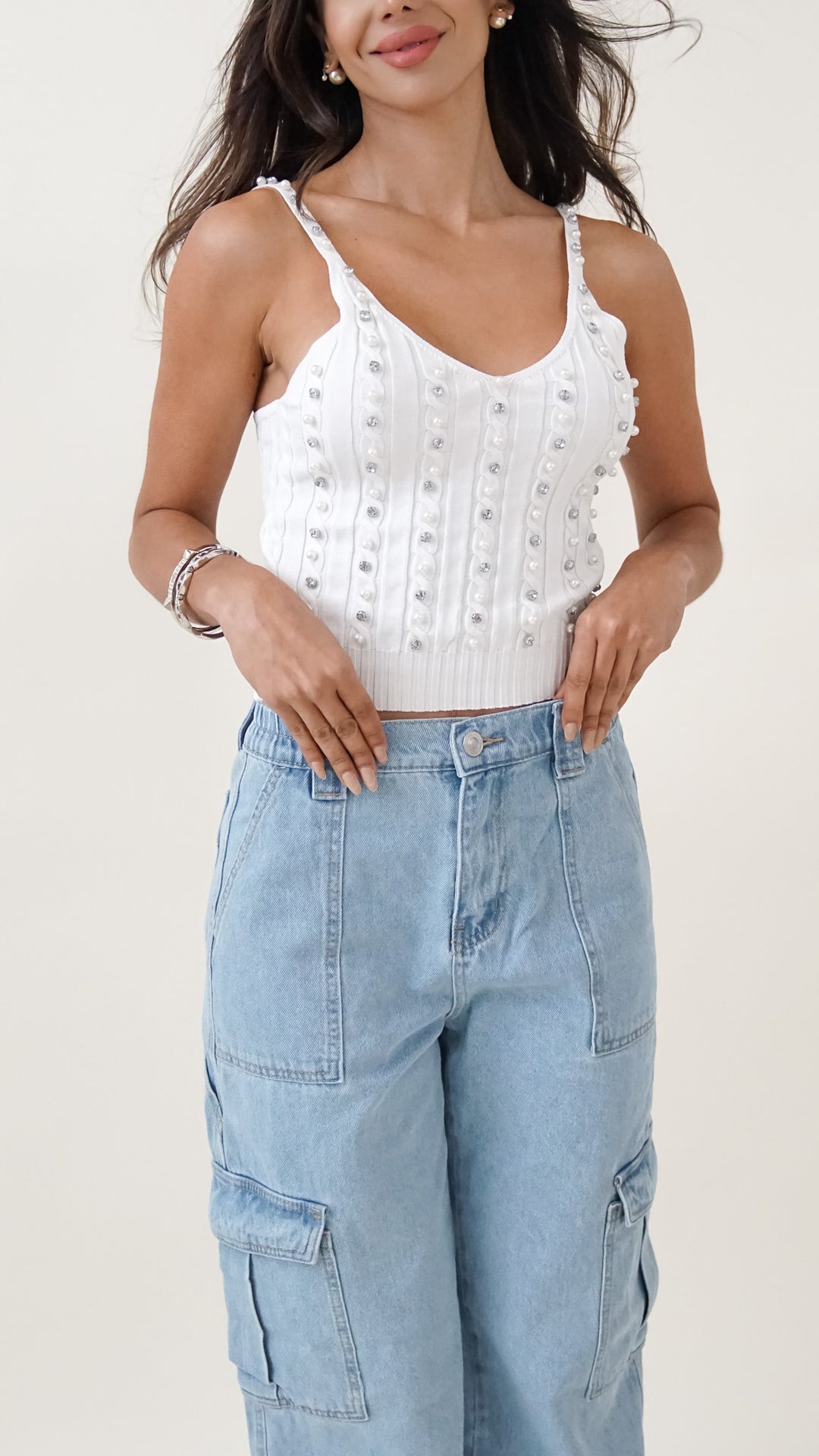 Amarese Pearl Crop Top in White