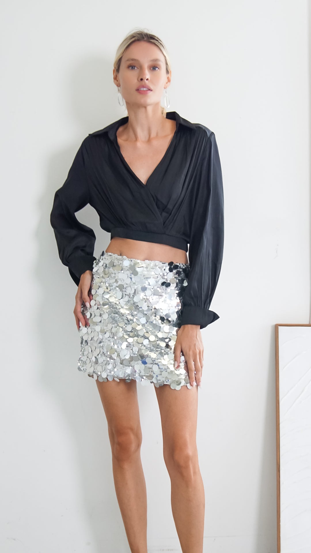 Sunniva Sequins Mini Skirt in Silver - Steps New York
