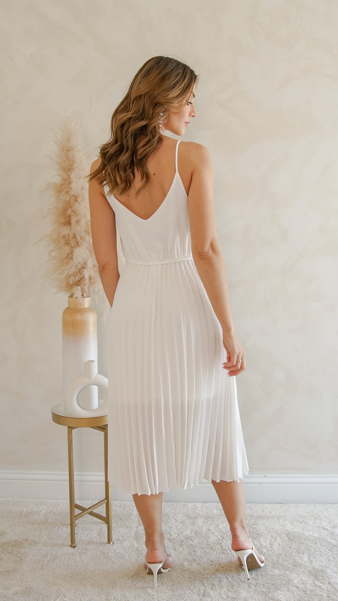 Midi Pleated Dress in White - Steps New York