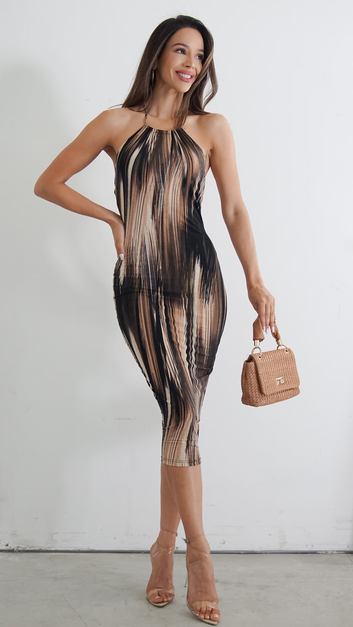 Romilly Midi Halter Abstract Print Dress - Steps New York