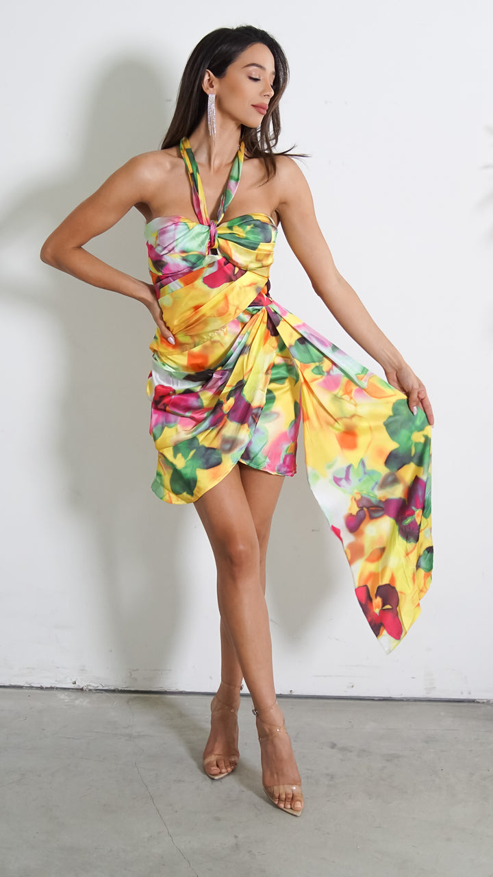 Keziah Mini Abstract Halter Dress - Steps New York
