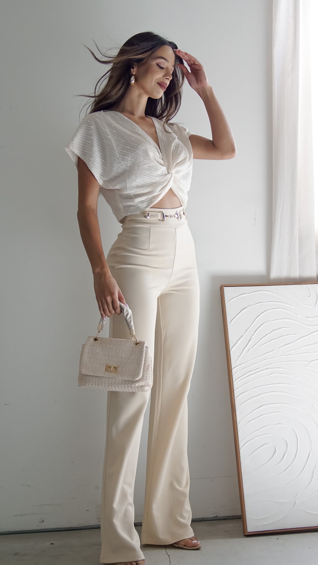 Enya High Waisted Pants in Apricot - Steps New York