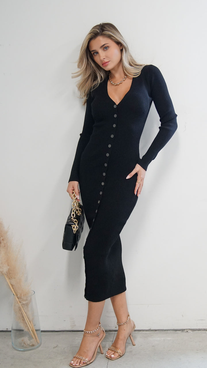 Milan Knit Midi Dress in Black - Steps New York