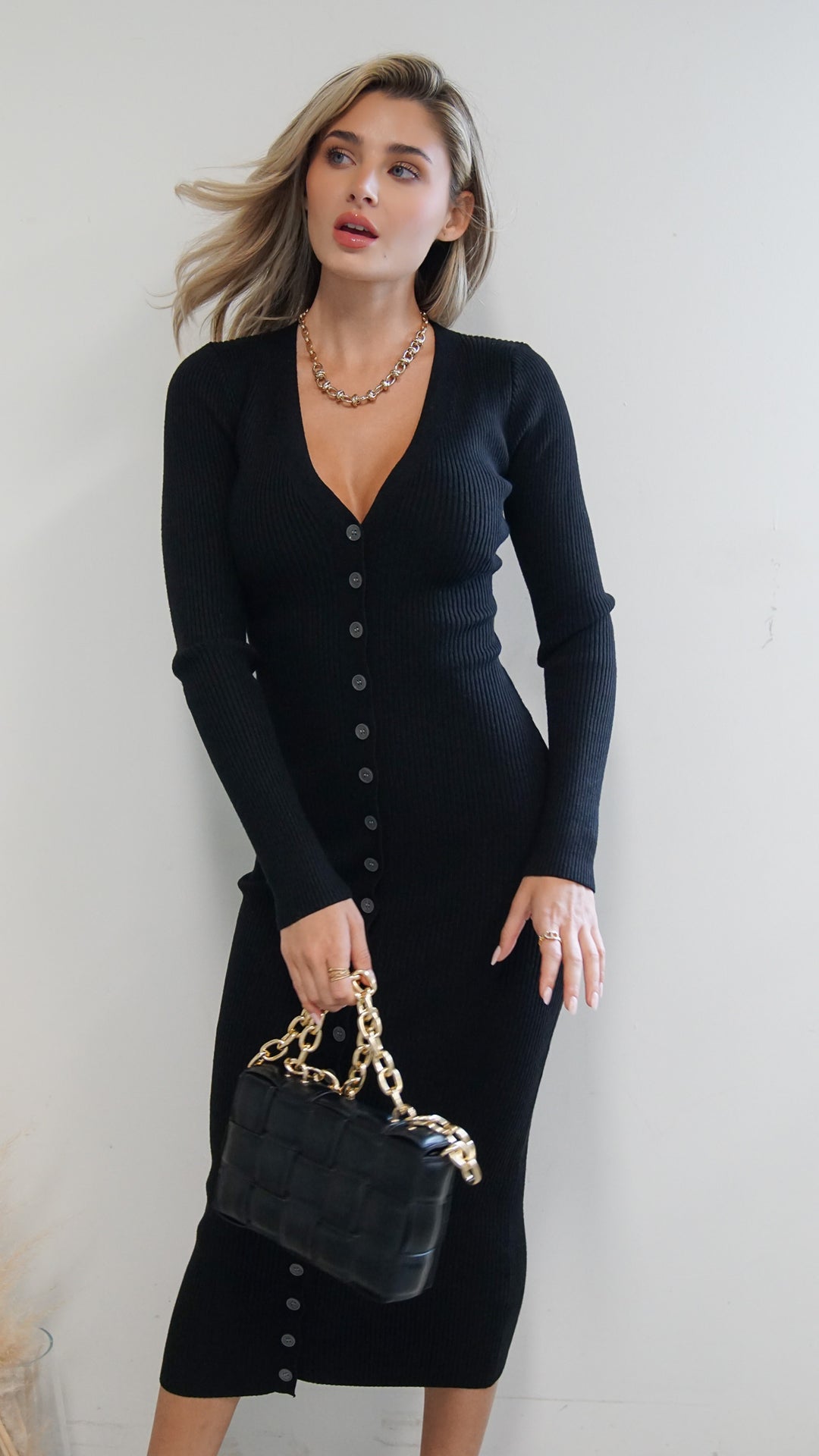 Milan Knit Midi Dress in Black - Steps New York