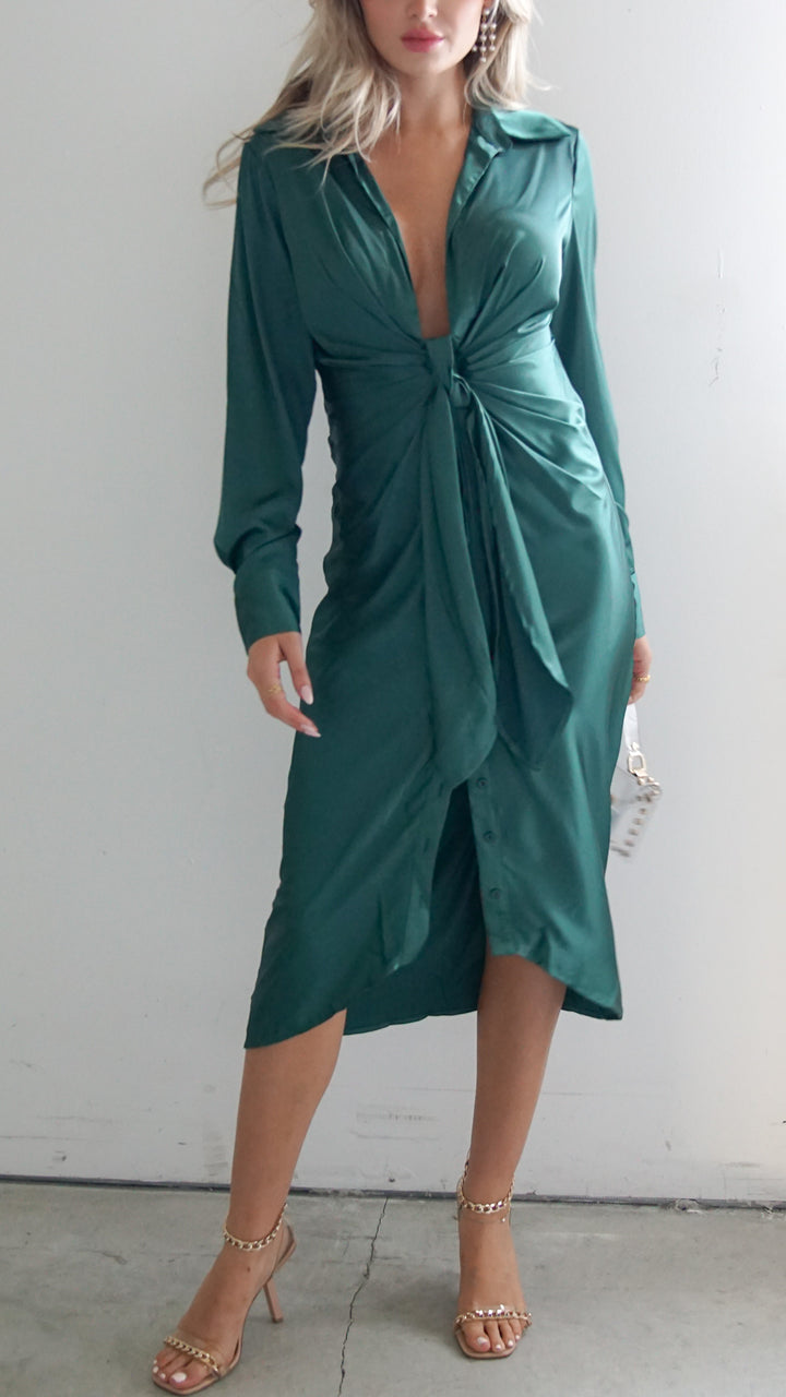 Ezra Maxi Satin Longsleeve Dress - Steps New York