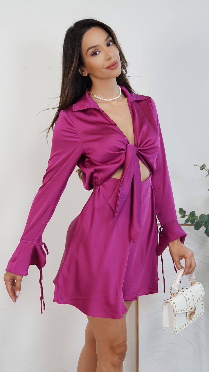 Saffron Satin Mini Longsleeve Dress - Steps New York
