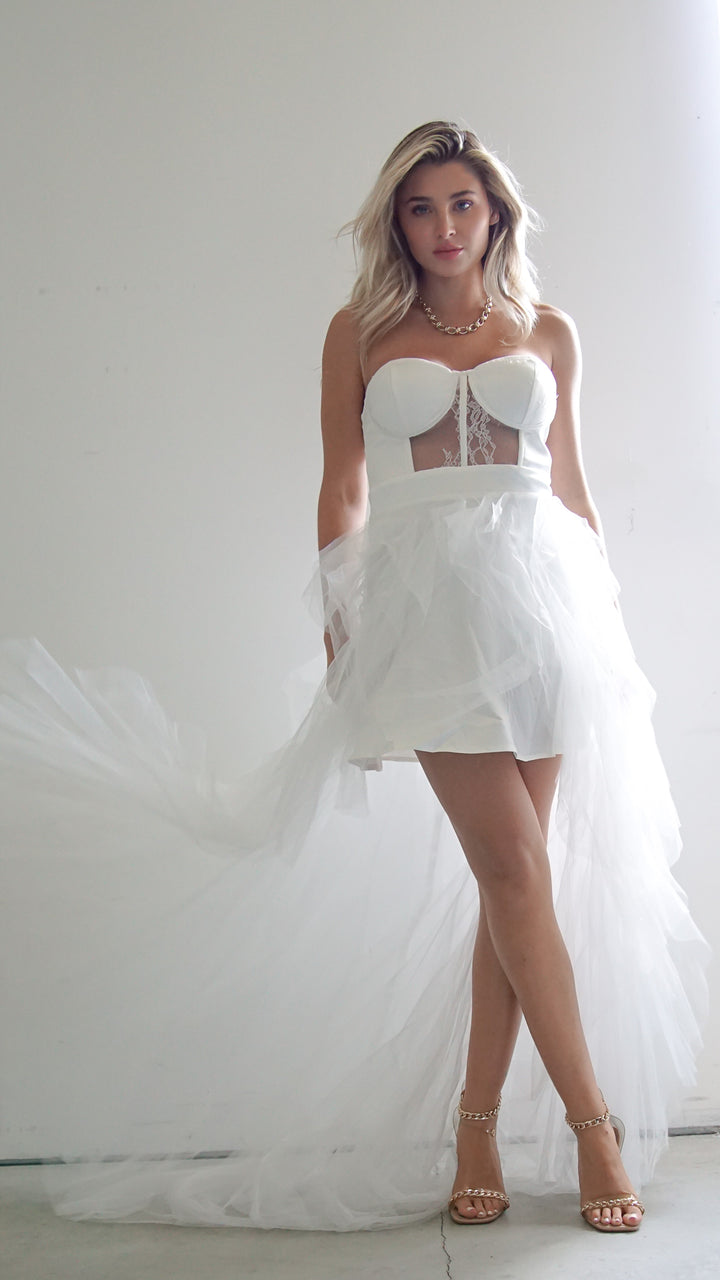 Tessa Organza Corset Maxi Dress in White - Steps New York
