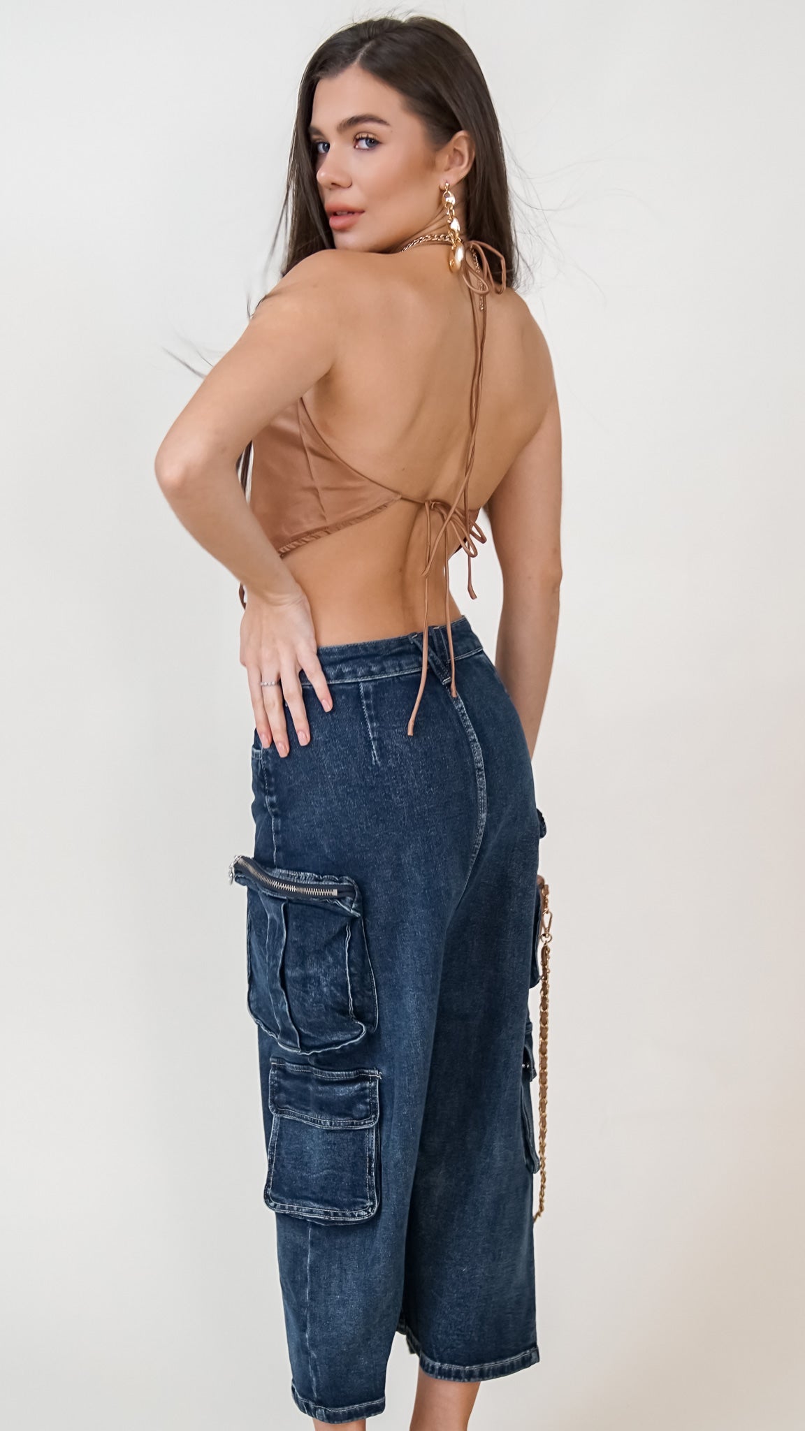 blue satin crop top