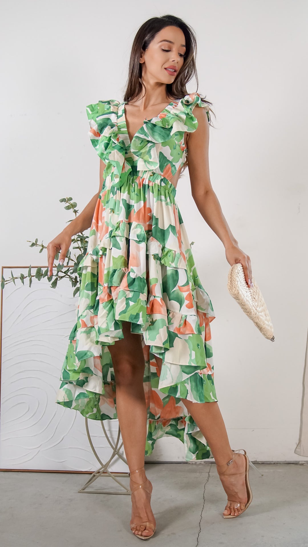 Jocasta Midi Floral Asymmetrical Dress - Steps New York