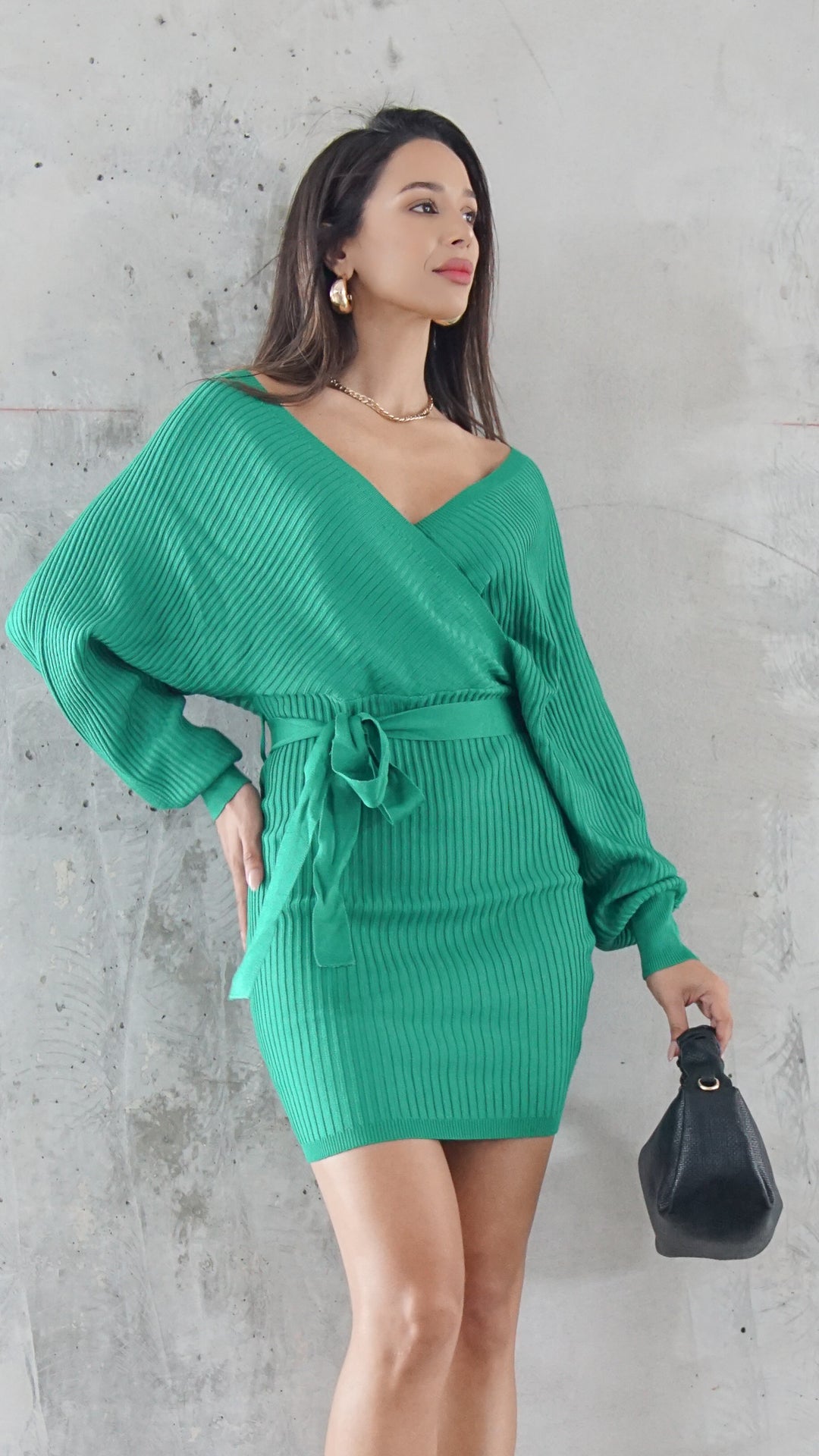 Luna Longsleeve Mini Dress in Green
