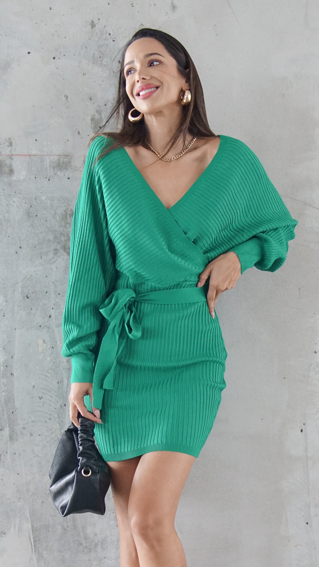 Luna Longsleeve Mini Dress in Green