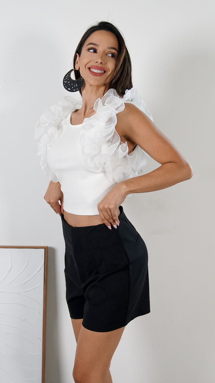 Thessaly Organza Sleeve Crop Top - Steps New York