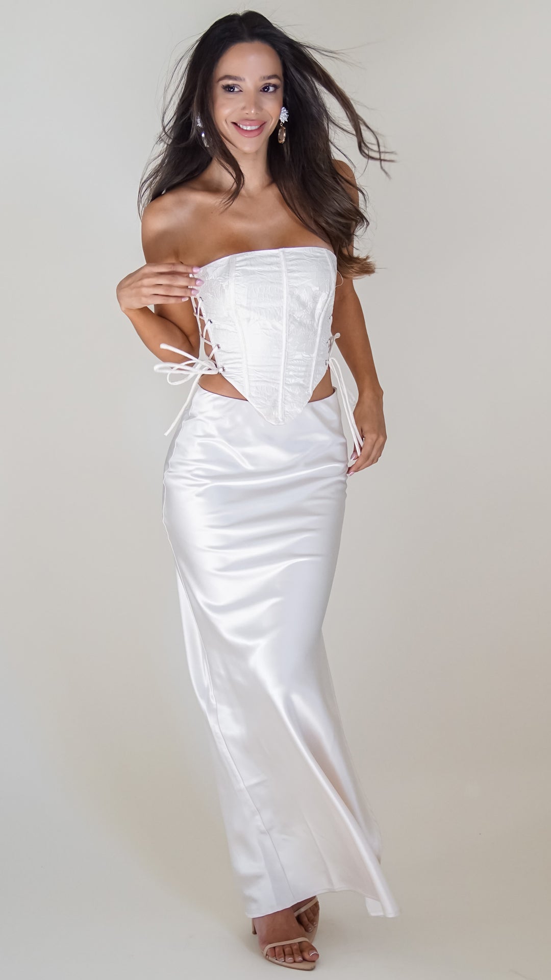 Ariella Satin Skirt in White