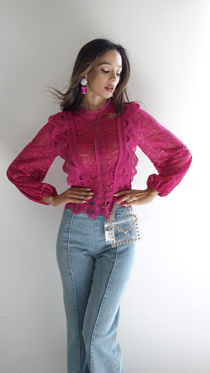 Frenzy Lace Top in Fuchsia - Steps New York