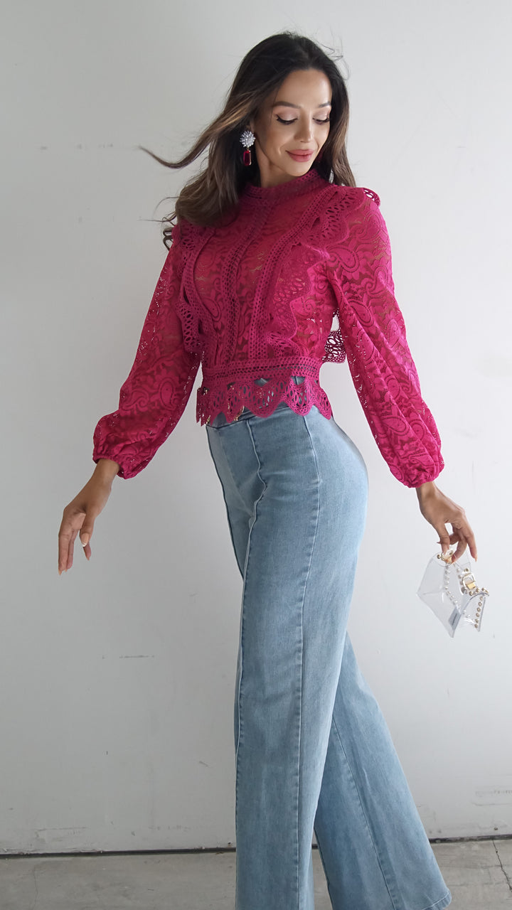 Frenzy Lace Top in Fuchsia - Steps New York