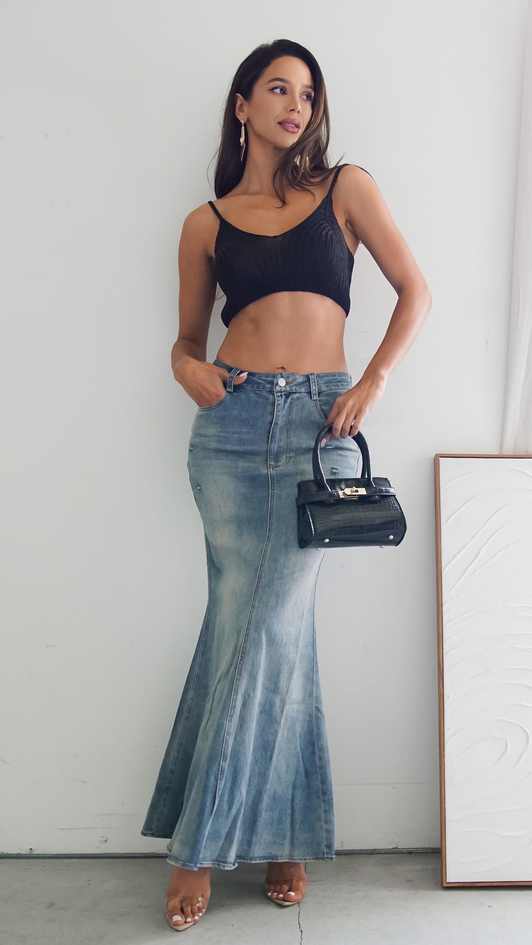 Lucinda Knit Crop Top in Black - Steps New York