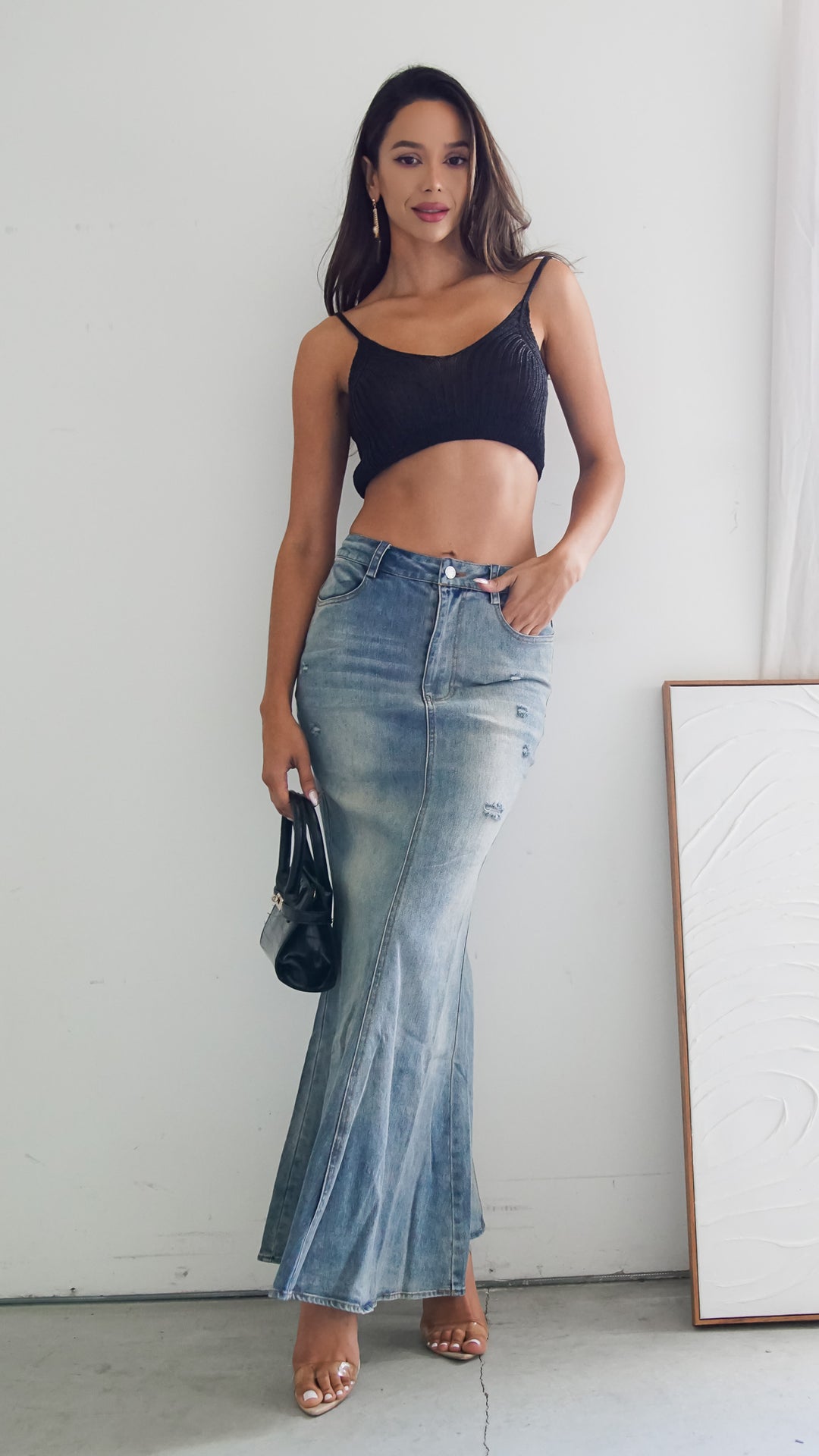 Lucinda Knit Crop Top in Black - Steps New York