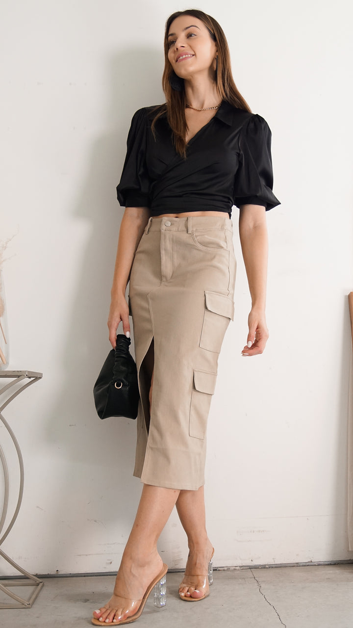 Ravenna Denim Khaki Skirt - Steps New York