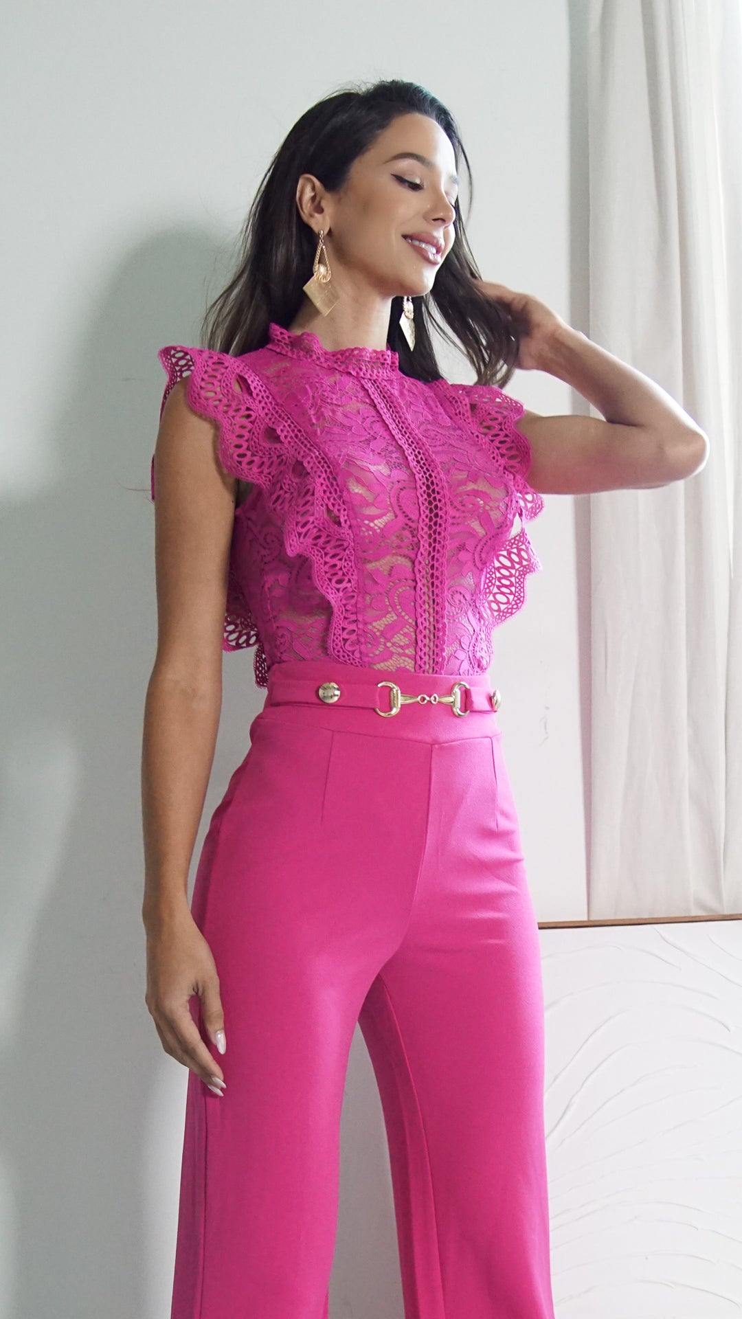 Renzi Lace Bodysuit in Hot Pink - Steps New York