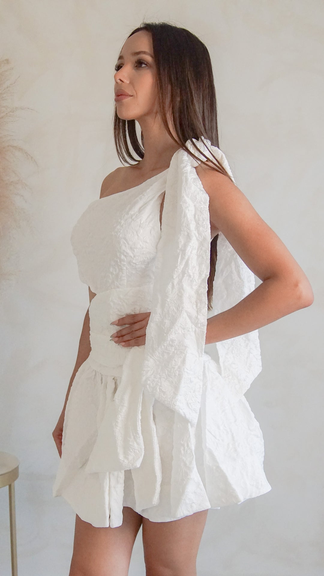 Adalyn Linen One Shoulder Dress - Steps New York