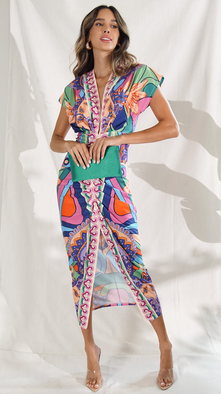 Virna Multi Colored Abstract Midi Dress - Steps New York