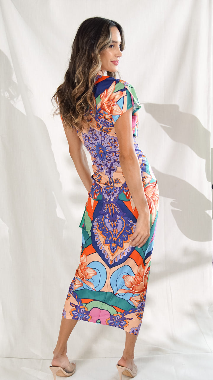 Virna Multi Colored Abstract Midi Dress - Steps New York