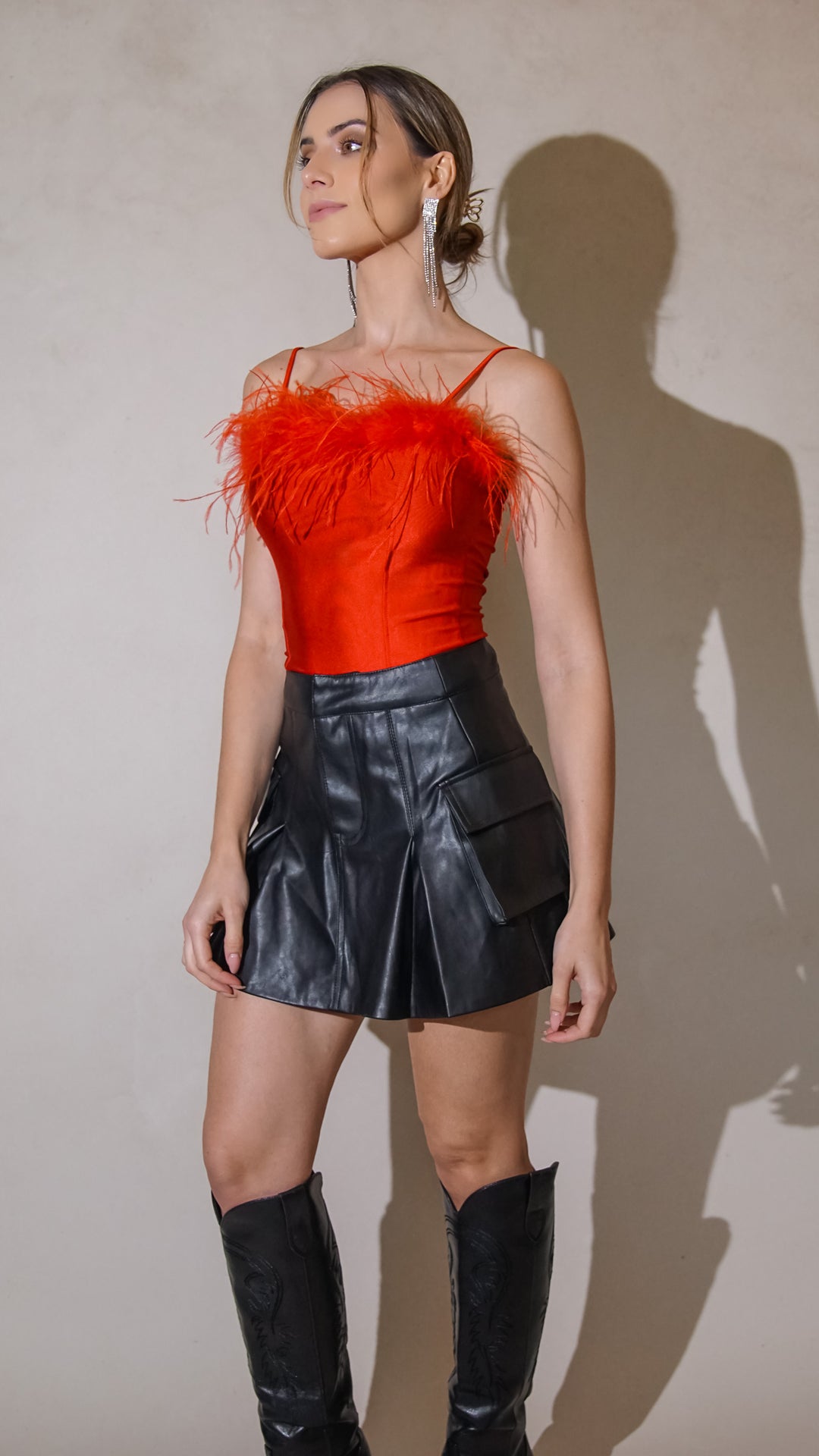Cue cropped Feather Hem Top