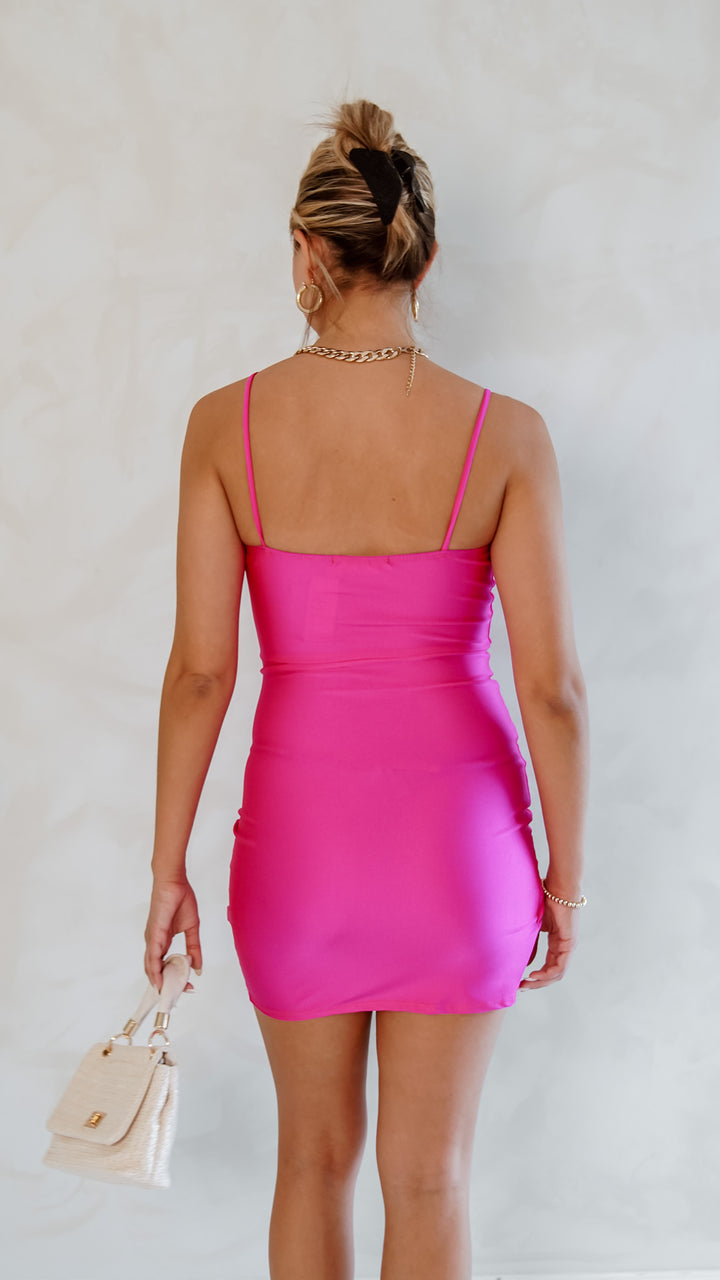 Sally Satin Wrap Fuschia Mini Dress - Steps New York