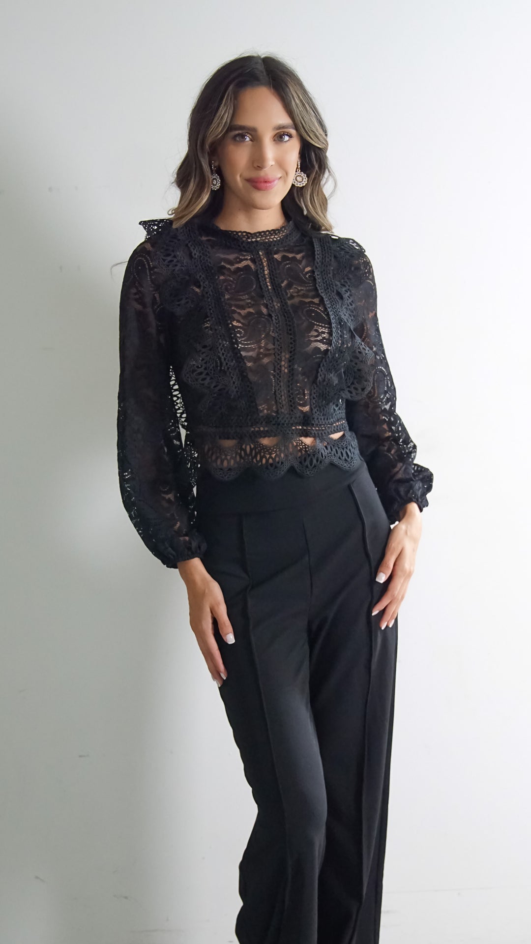 Frenzy Lace Top in Black - Steps New York