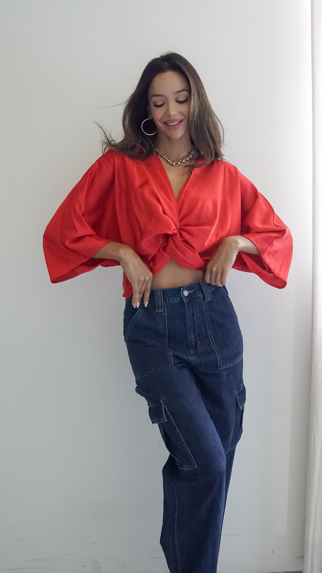 Isabelette Satin Crop Top in Red - Steps New York