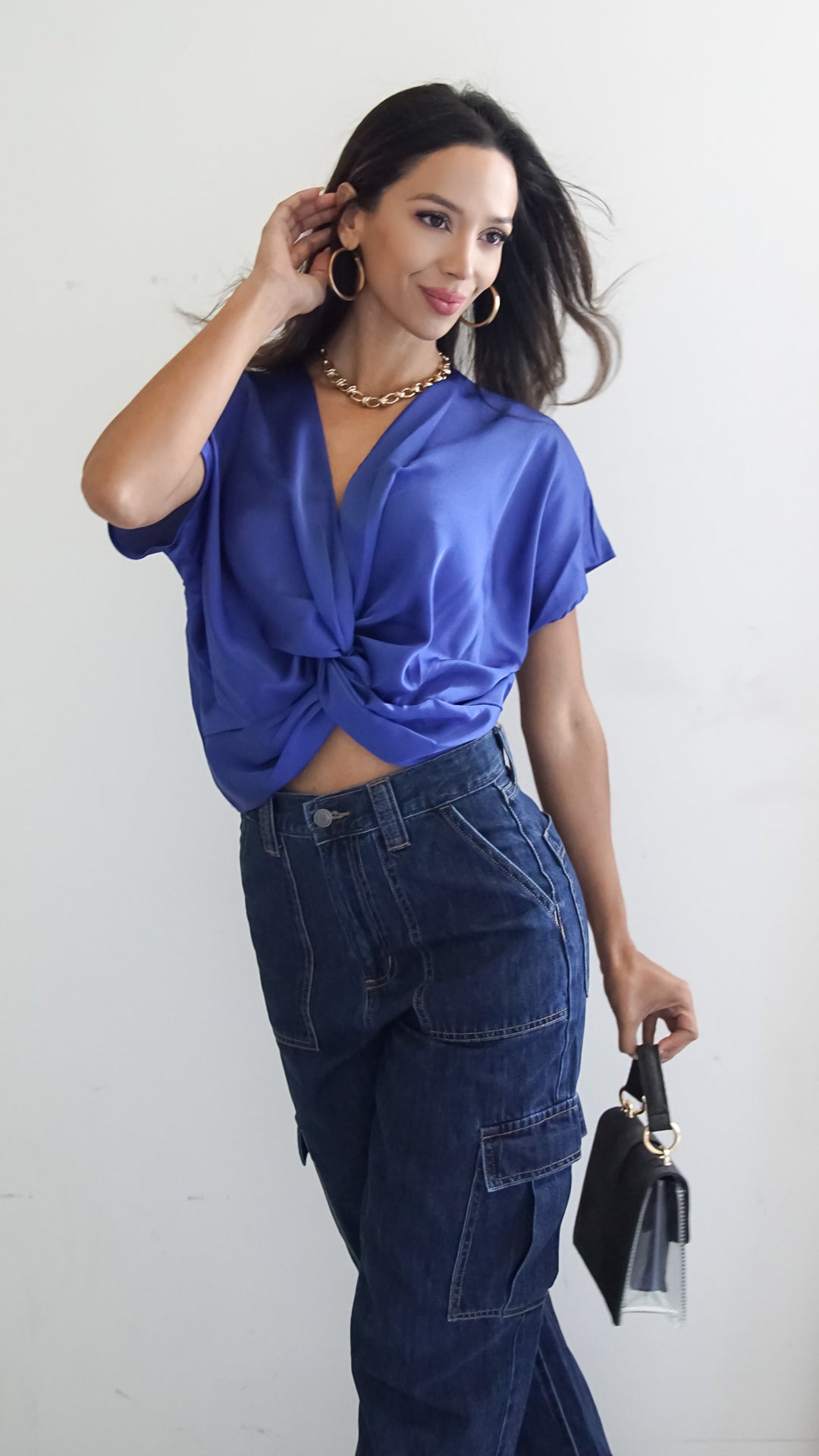 Tanith Satin Crop Top in Blue - Steps New York