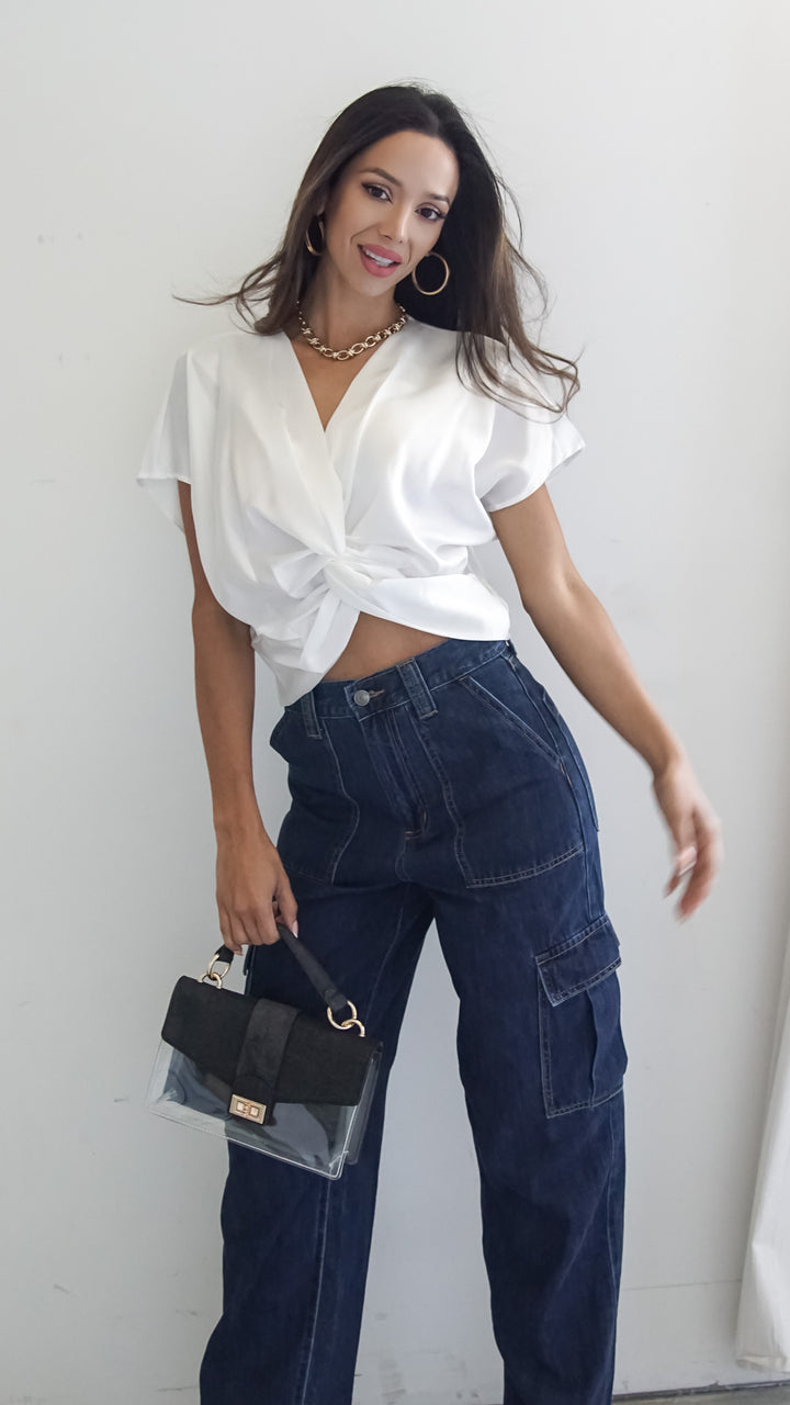 Tanith Satin Crop Top in White - Steps New York