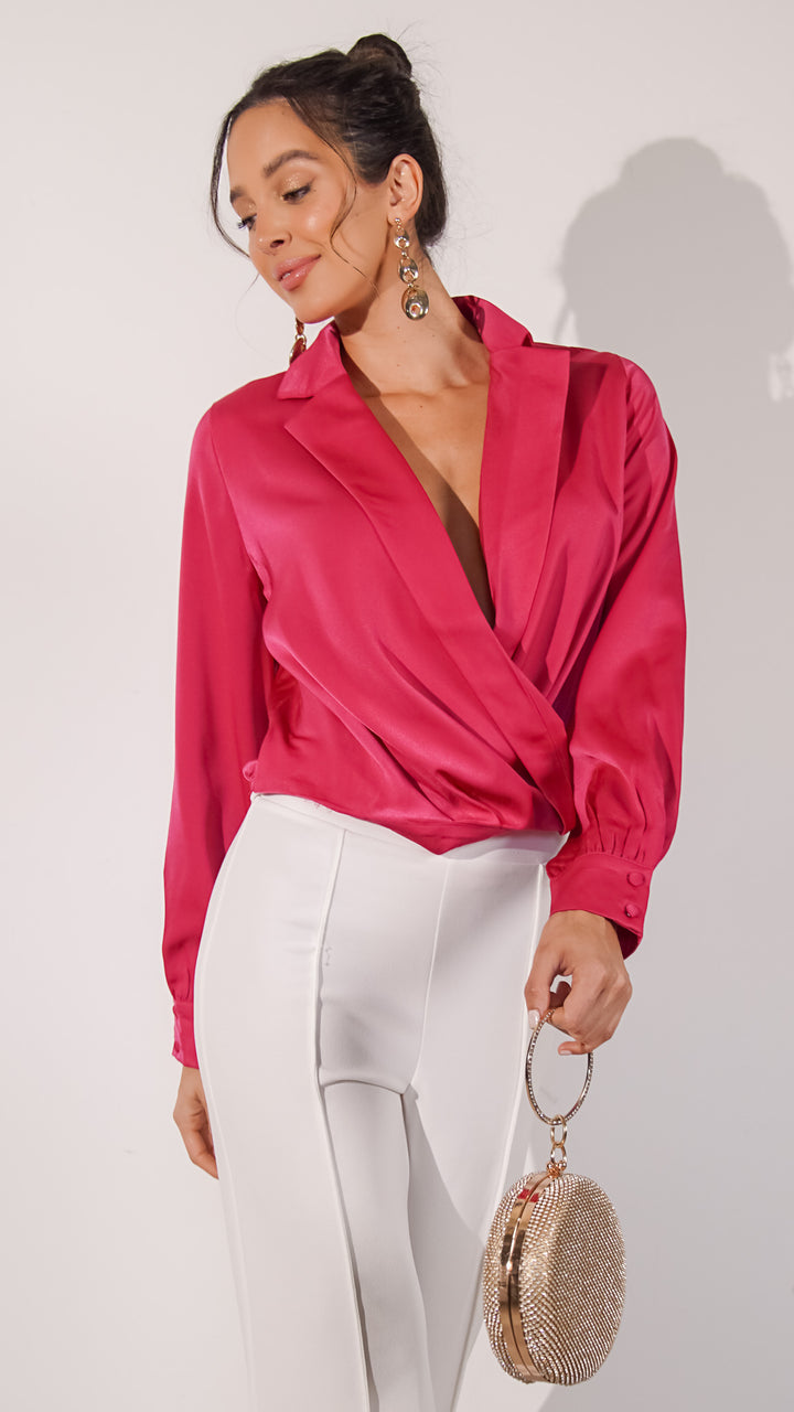 Madison Satin Longsleeve Top in Pink
