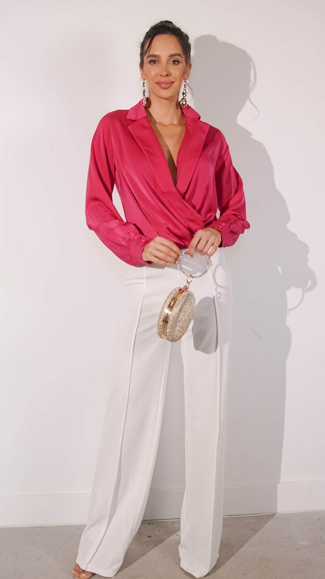 Madison Satin Longsleeve Top in Pink