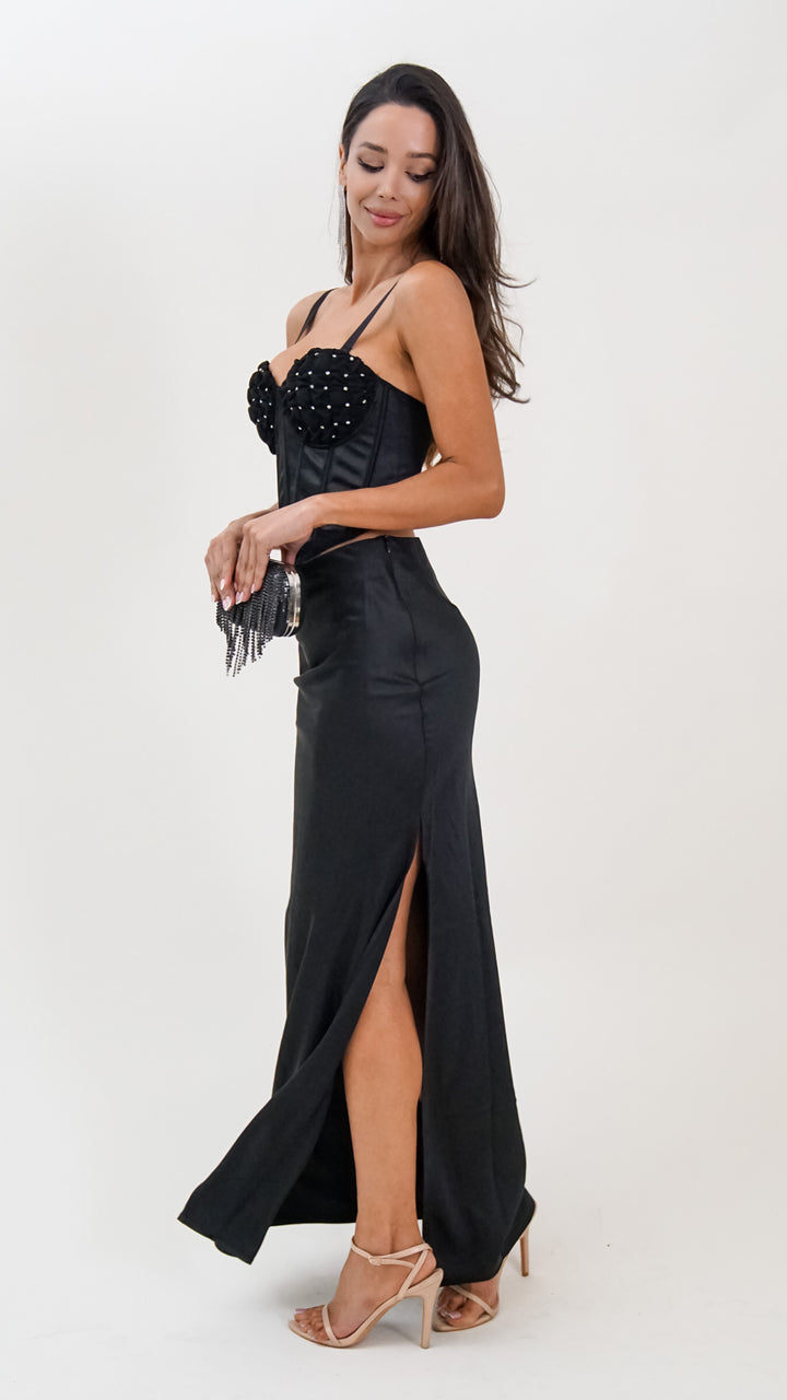 Ariella Satin Skirt in Black