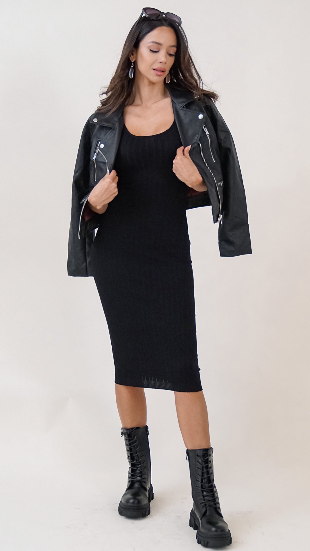 Belle Midi Bodycon Dress in Black - Steps New York