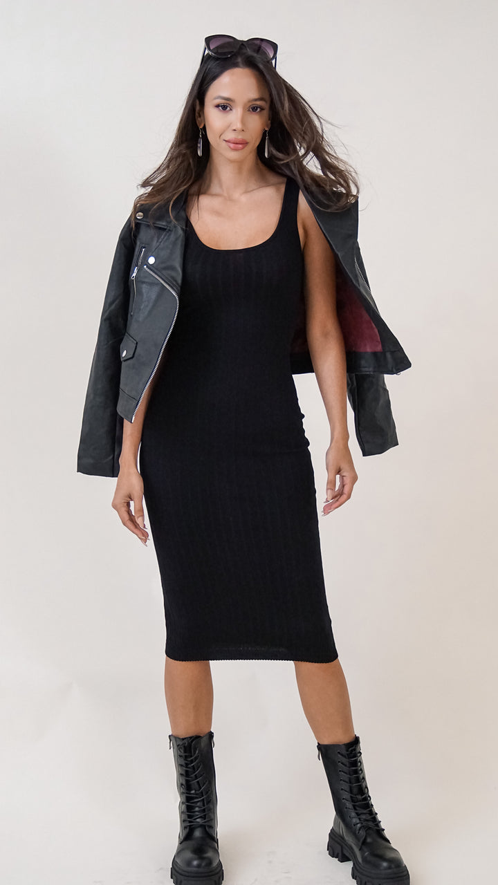 Belle Midi Bodycon Dress in Black - Steps New York