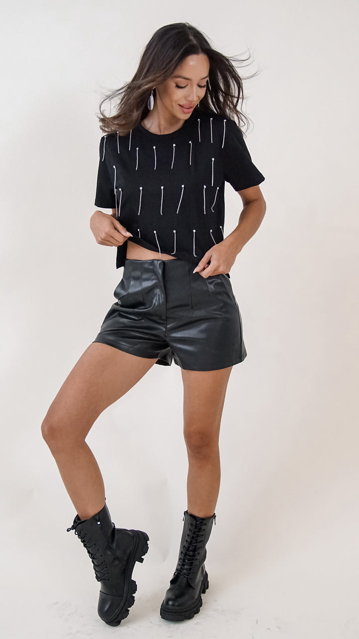 Lizzie Leather Shorts in Blacks - Steps New York