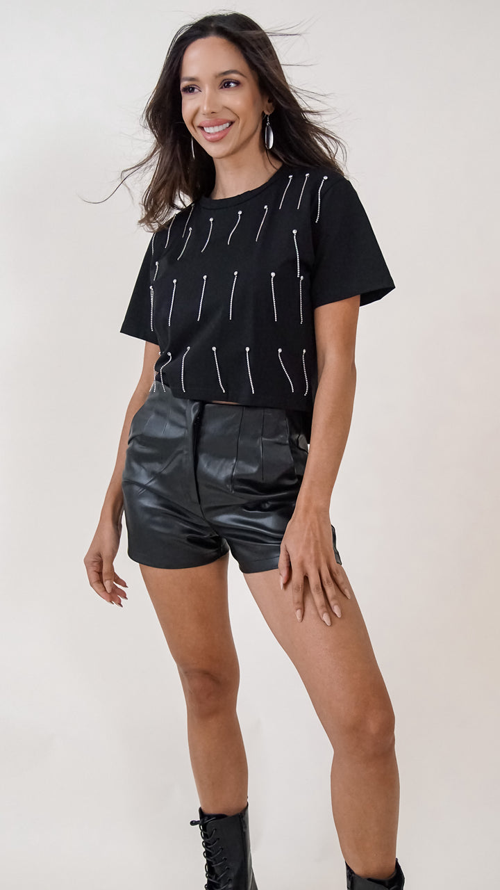 Lizzie Leather Shorts in Blacks - Steps New York