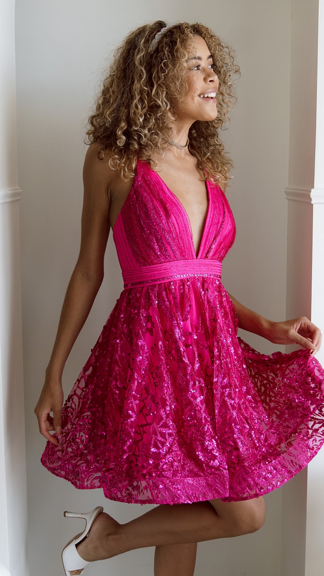 Carey Mini Dimity Halter Dress in Hot Pink - Steps New York