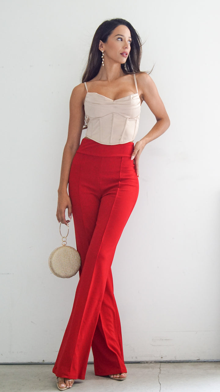 Brigitta High-Waisted Open Pants in Red - Steps New York