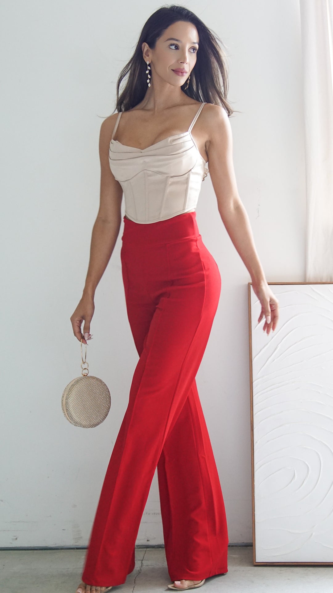 Brigitta High-Waisted Open Pants in Red - Steps New York