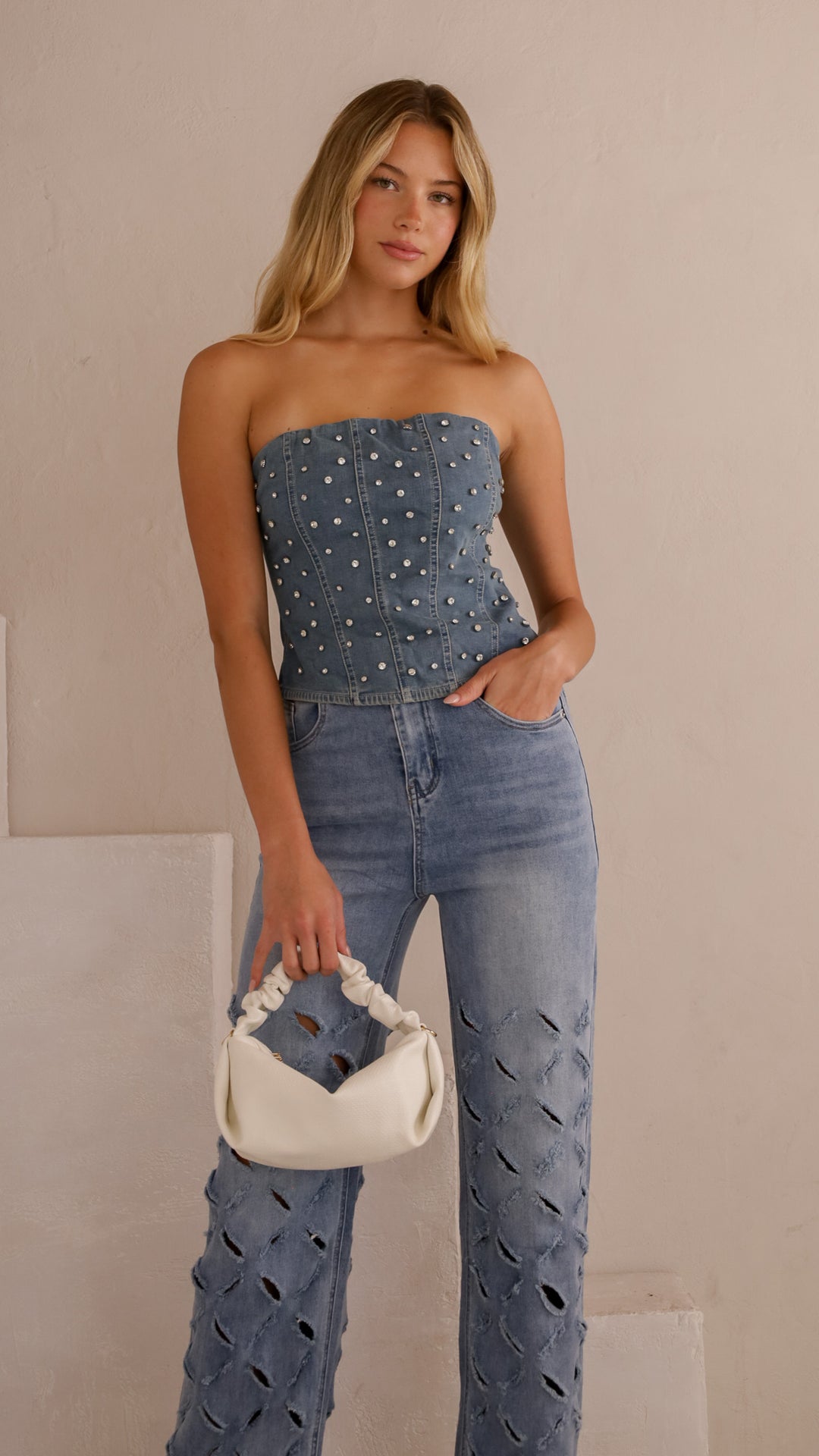 front view image 4 of Daria Studded Denim Bustier